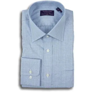 Blue Prince of Wales Spread Collar Dress Shirt