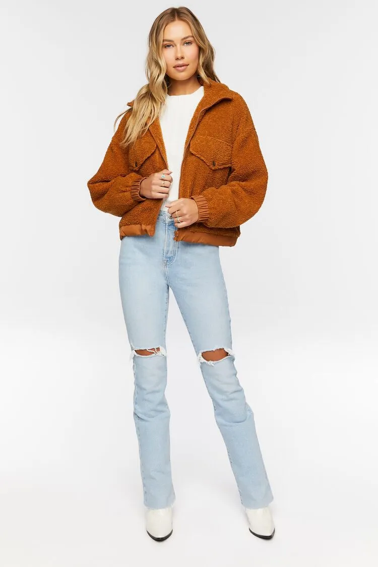 Faux Shearling Zip-Up Bomber Jacket